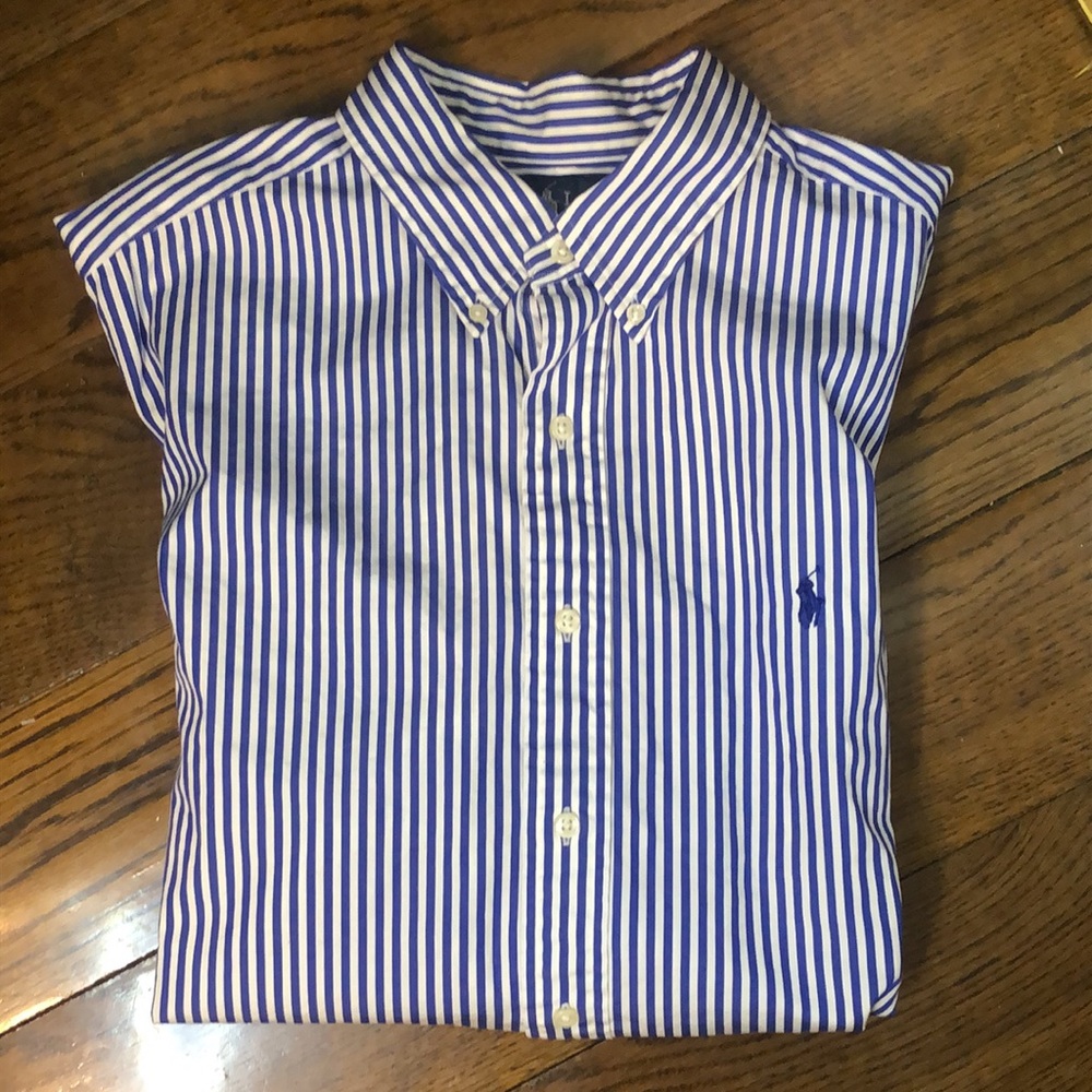 RALPH LAUREN Men’s Dark Blue White Striped Long Sleeve Button Down Shirt Sz XL
